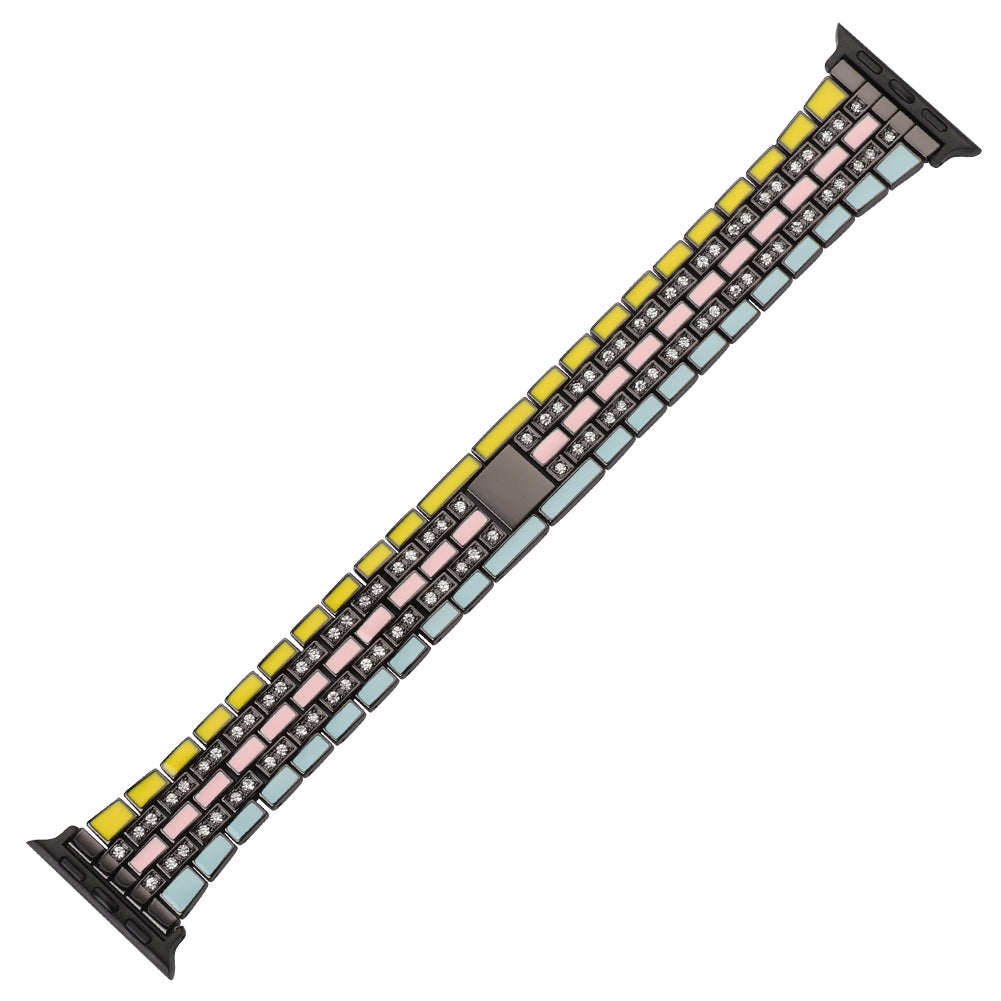 for Apple Watch Ultra 49mm / Series 8 45mm / 7 45mm / Series 6 / 5 / 4 / SSE 44mm / SE (2022) 44mm / Series 3 / 2 / 1 42mm Flag Style Watch Strap Rhinestone Band Replacement - Yellow / Blue / Black