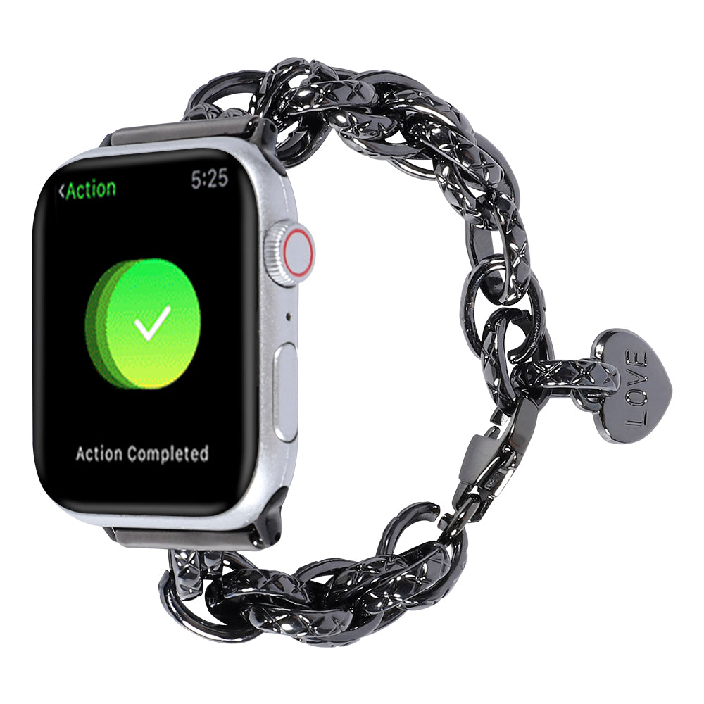 for Apple Watch Series 8 41mm / Series 7 41mm / Watch SE / SE(2022) / Series 6 / 5 / 4 40mm / Series 3 / 2 / 1 38mm Stainless Steel Watch Strap Replacement Bracelet with Pendant - Black