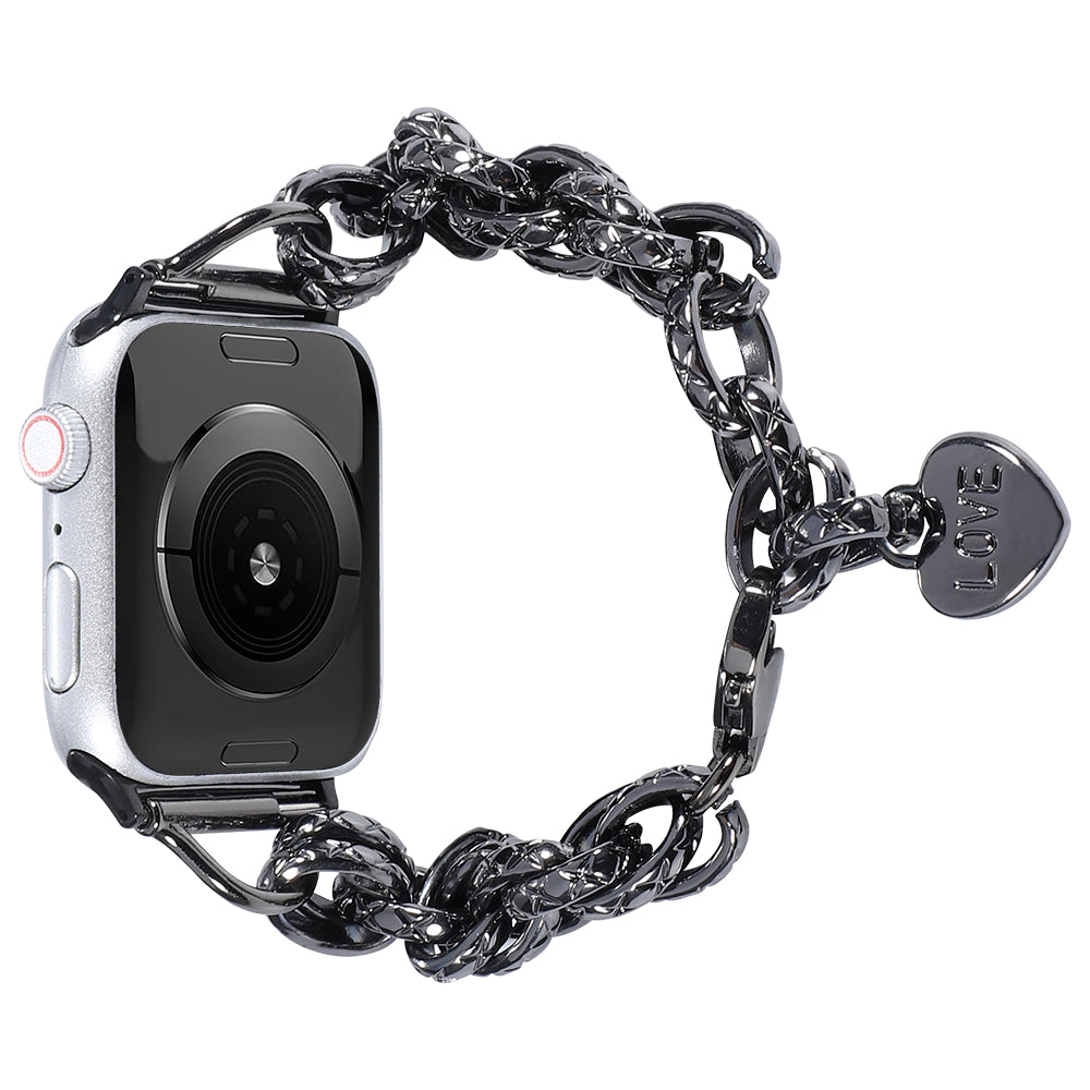 for Apple Watch Series 8 41mm / Series 7 41mm / Watch SE / SE(2022) / Series 6 / 5 / 4 40mm / Series 3 / 2 / 1 38mm Stainless Steel Watch Strap Replacement Bracelet with Pendant - Black