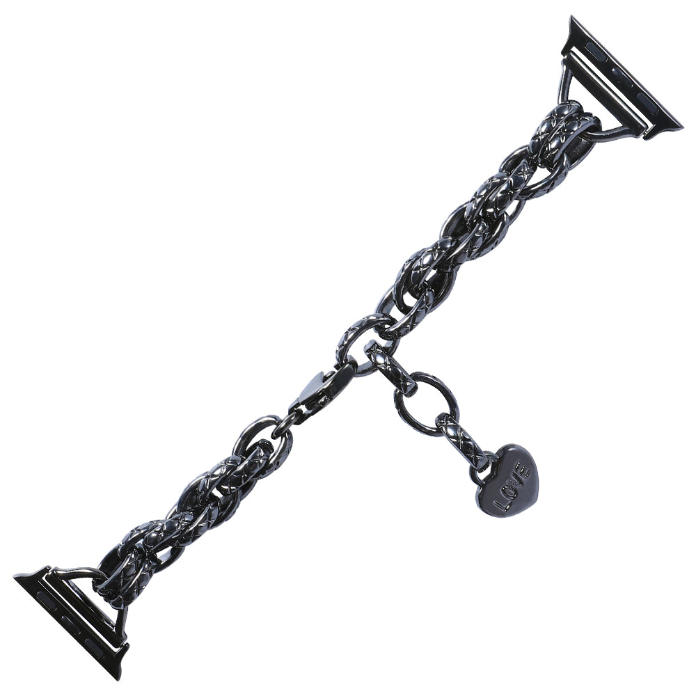 for Apple Watch Series 8 41mm / Series 7 41mm / Watch SE / SE(2022) / Series 6 / 5 / 4 40mm / Series 3 / 2 / 1 38mm Stainless Steel Watch Strap Replacement Bracelet with Pendant - Black