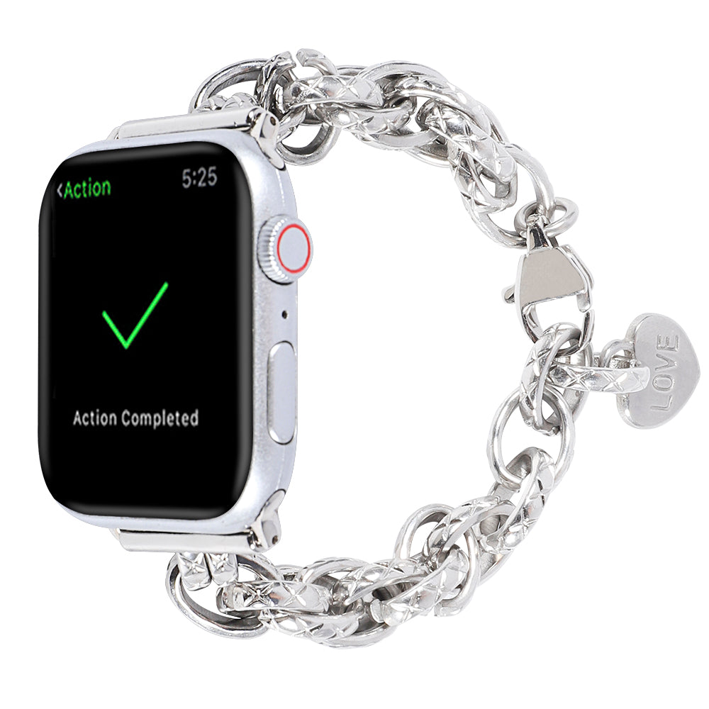 for Apple Watch Series 8 41mm / Series 7 41mm / Watch SE / SE(2022) / Series 6 / 5 / 4 40mm / Series 3 / 2 / 1 38mm Stainless Steel Watch Strap Replacement Bracelet with Pendant - Silver