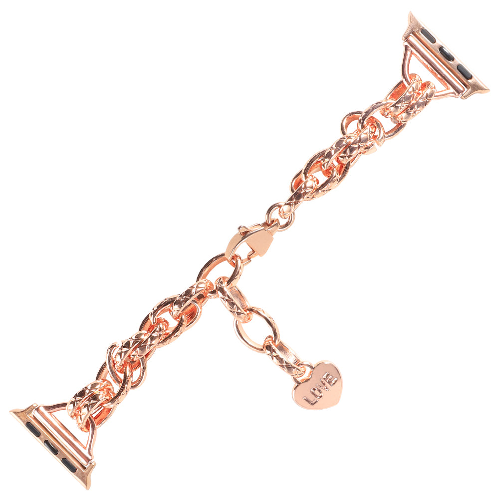 for Apple Watch Series 8 41mm / Series 7 41mm / Watch SE / SE(2022) / Series 6 / 5 / 4 40mm / Series 3 / 2 / 1 38mm Stainless Steel Watch Strap Replacement Bracelet with Pendant - Rose Gold