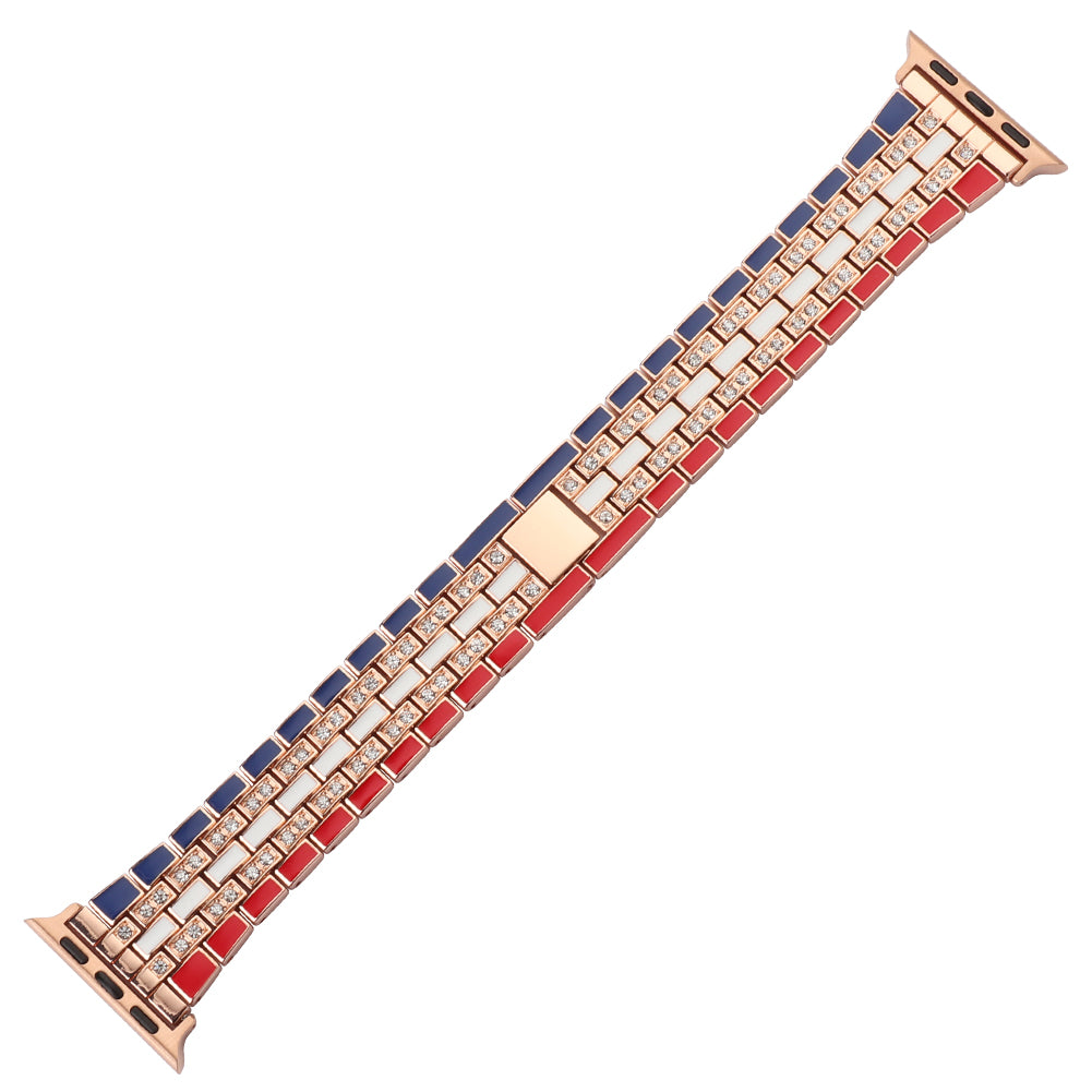 for Apple Watch Series 8 41mm / Series 7 41mm / Series 6 / 5 / 4 / SE / SE(2022) 40mm / Series 3 / 2 / 1 38mm Rhinestone Decor Flag Style Wrist Strap Smart Watch Band - Red / Blue / Rose Gold