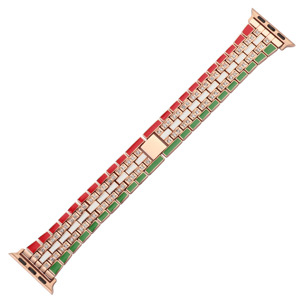 for Apple Watch Series 8 41mm / Series 7 41mm / Series 6 / 5 / 4 / SE / SE(2022) 40mm / Series 3 / 2 / 1 38mm Rhinestone Decor Flag Style Wrist Strap Smart Watch Band - Red / Green / Rose Gold