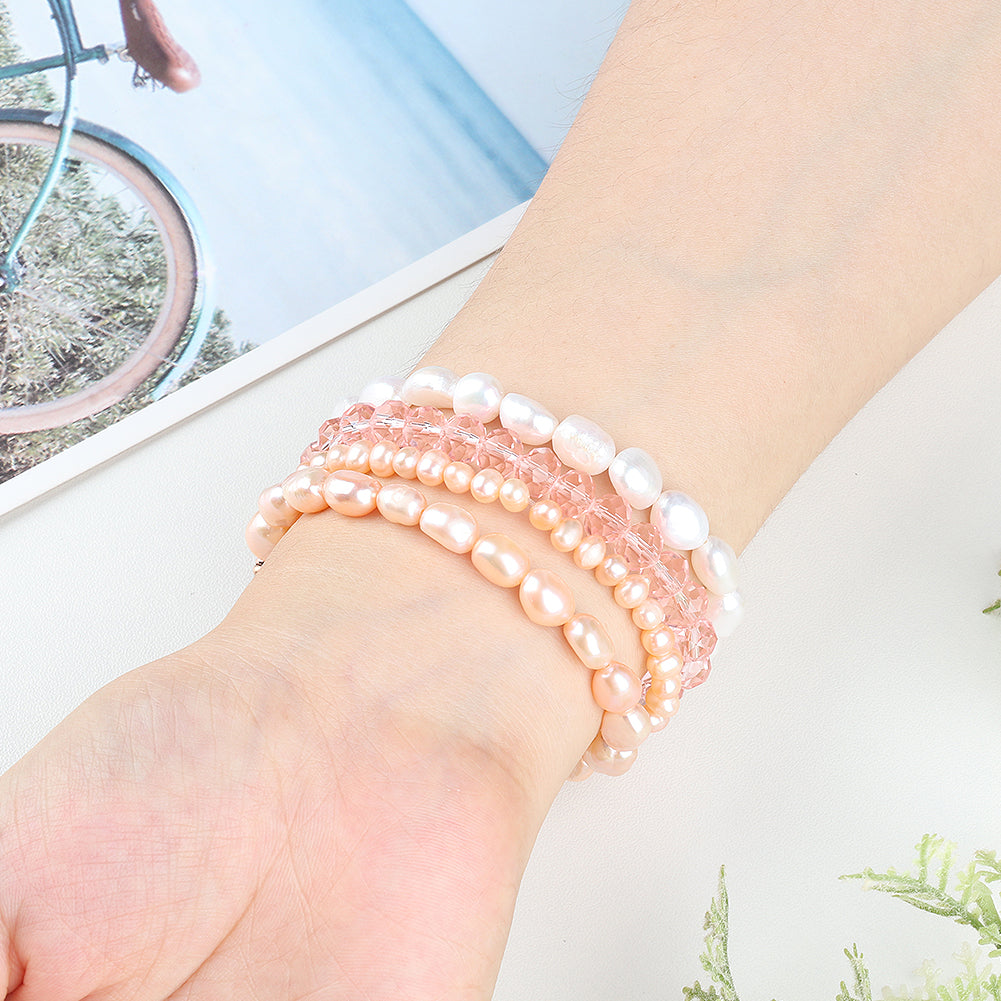 Uniqkart for Fitbit Versa 3 Pearl + Crystal Stylish Bracelet Replacement Wrist Strap Watch Band - Pink