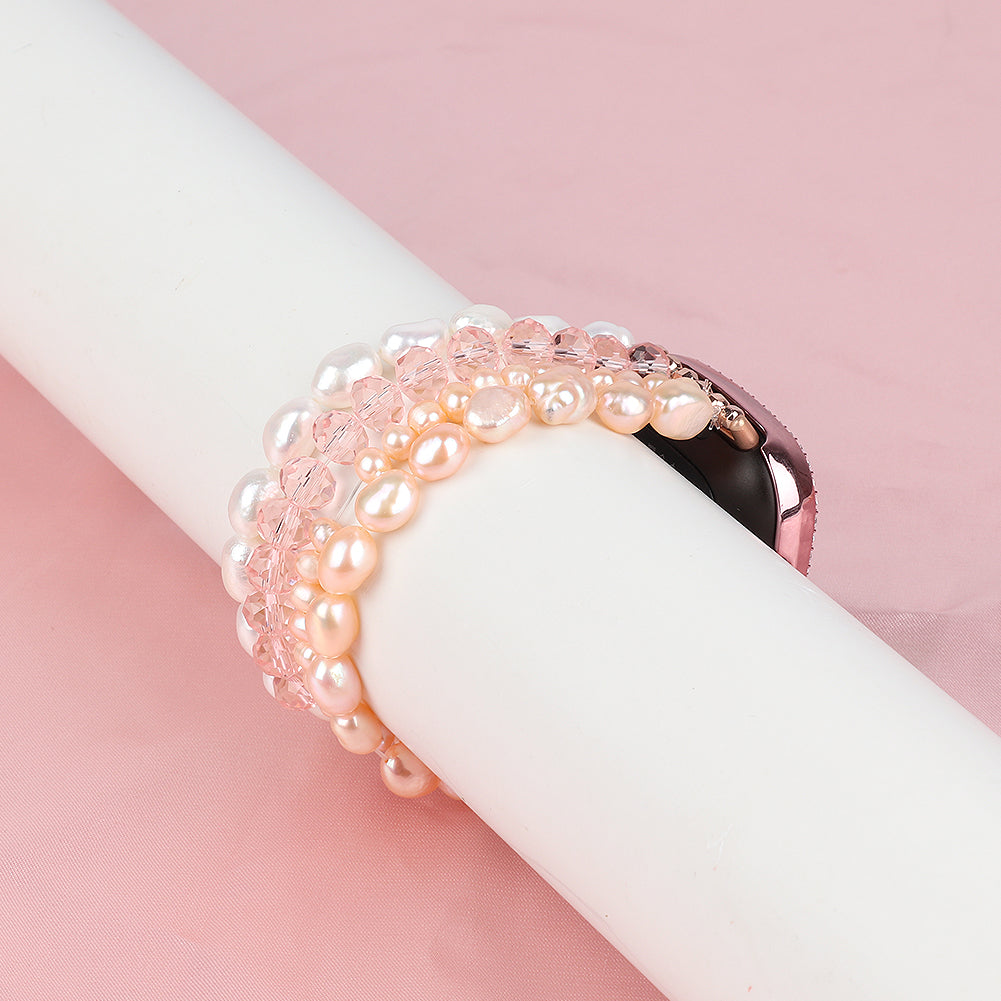 Uniqkart for Fitbit Versa 3 Pearl + Crystal Stylish Bracelet Replacement Wrist Strap Watch Band - Pink