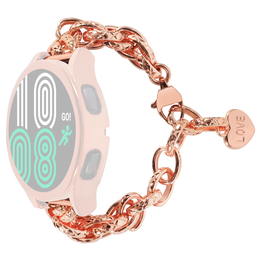 For Huawei Watch GT3 42mm/Samsung Galaxy Watch 4/4 Classic 20mm Replacement Bracelet Stainless Steel Watch Band with Heart Pendant - Rose Gold