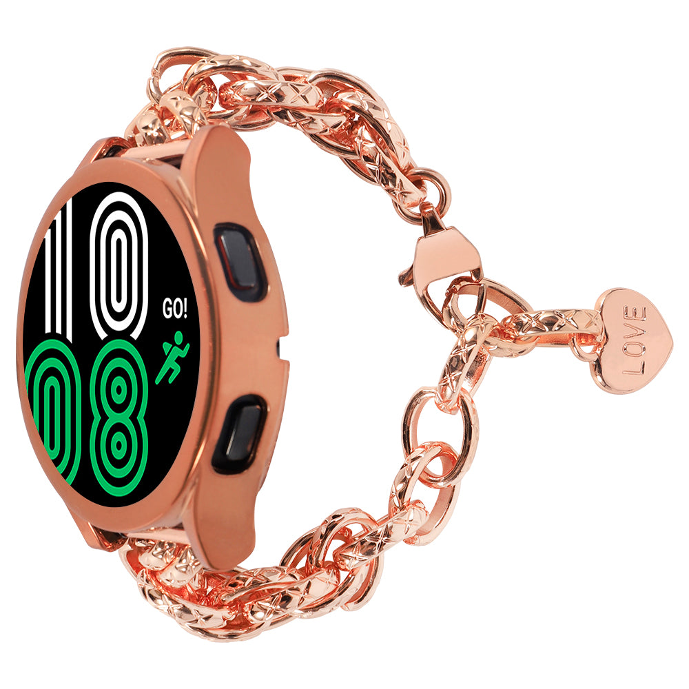 For Huawei Watch GT3 42mm/Samsung Galaxy Watch 4/4 Classic 20mm Replacement Bracelet Stainless Steel Watch Band with Heart Pendant - Rose Gold