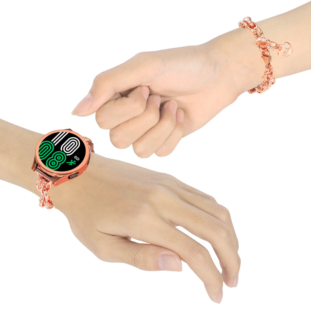 For Huawei Watch GT3 42mm/Samsung Galaxy Watch 4/4 Classic 20mm Replacement Bracelet Stainless Steel Watch Band with Heart Pendant - Rose Gold