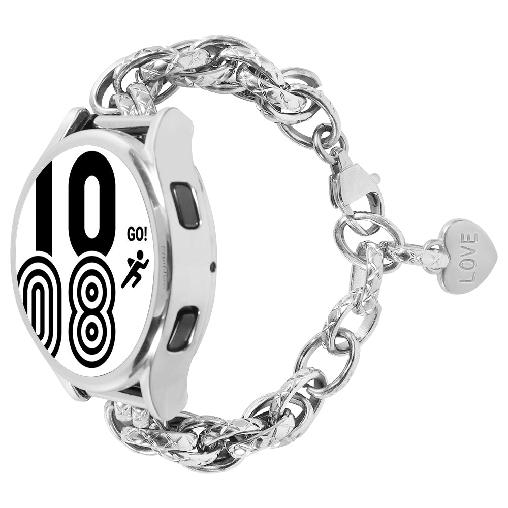 For Huawei Watch GT3 42mm/Samsung Galaxy Watch 4/4 Classic 20mm Replacement Bracelet Stainless Steel Watch Band with Heart Pendant - Silver