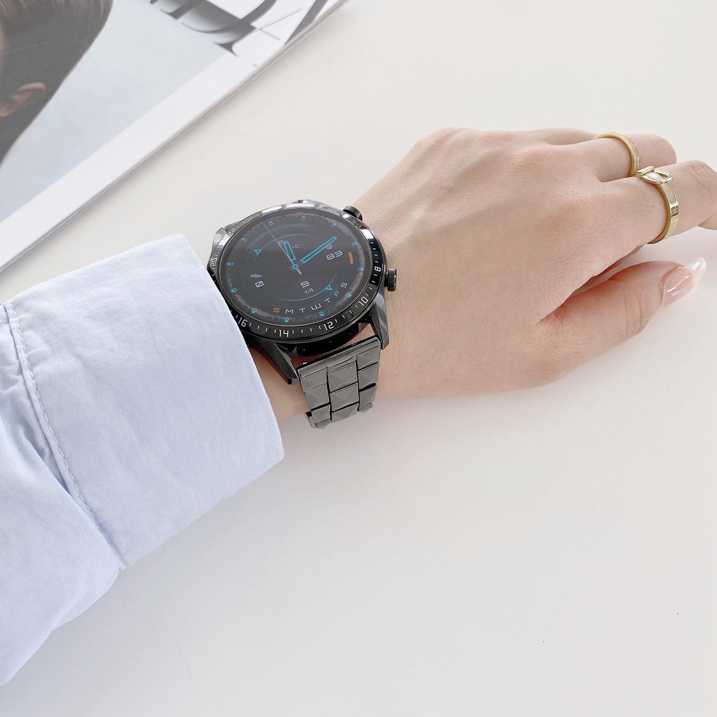For Huawei Watch GT3 46mm/Xiaomi Haylou RS3 22mm Universal Rhombus Grid Design Ceramic Watch Strap Wrist Band - Black