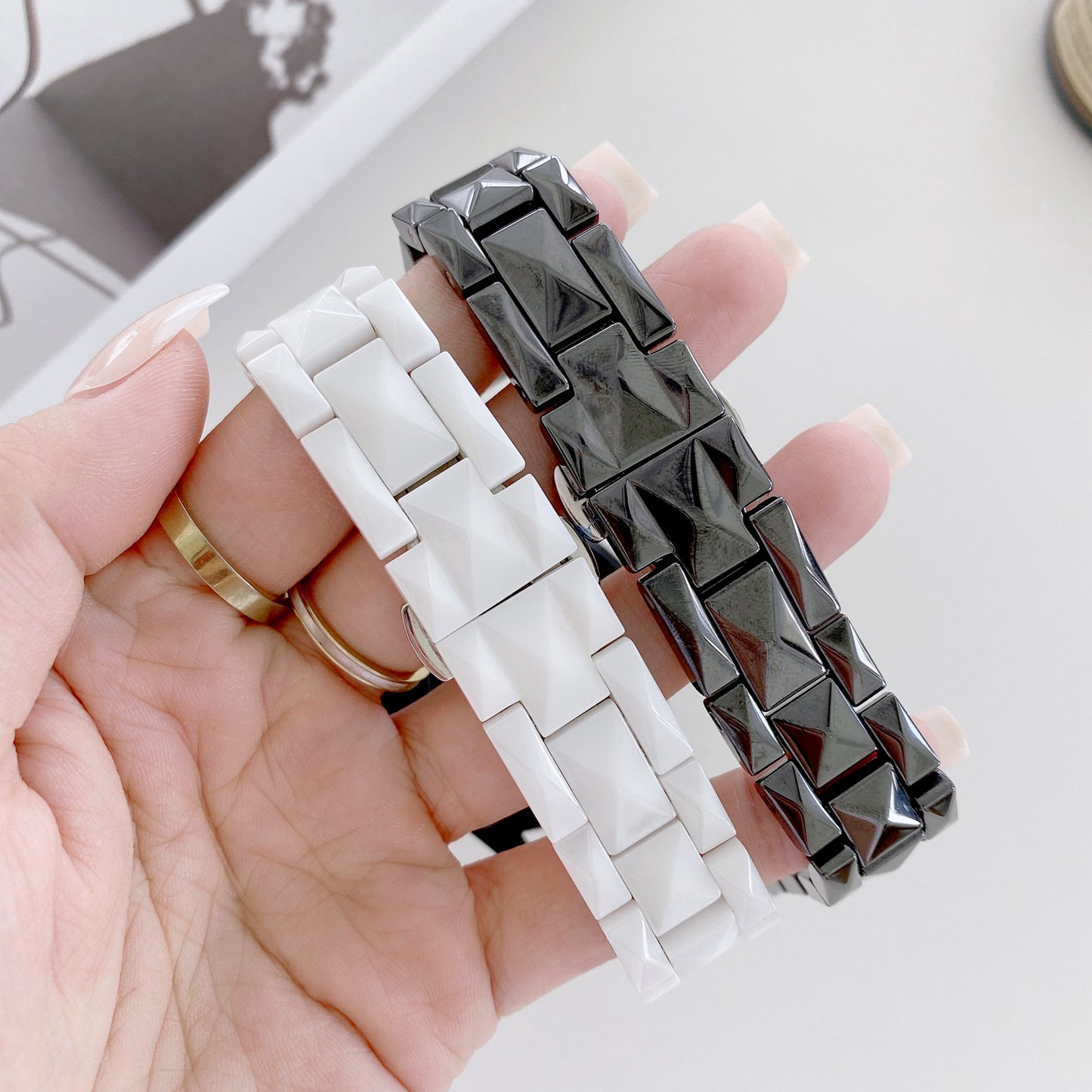 For Huawei Watch GT3 46mm/Xiaomi Haylou RS3 22mm Universal Rhombus Grid Design Ceramic Watch Strap Wrist Band - White