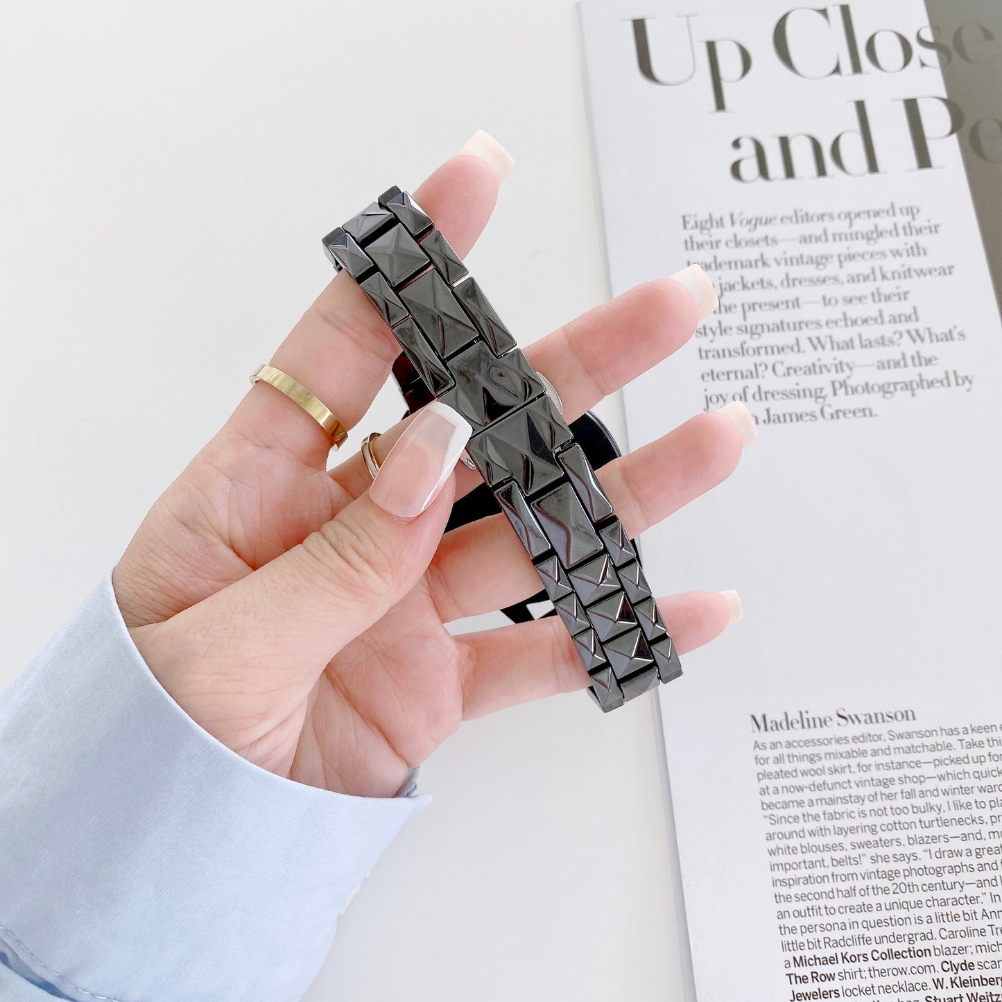 For Huawei Watch GT 3 42mm/Samsung Galaxy Watch4/Watch4 Classic 46mm/42mm Rhombus Grid Design Ceramic Watch Strap Wrist Band 20mm - Black