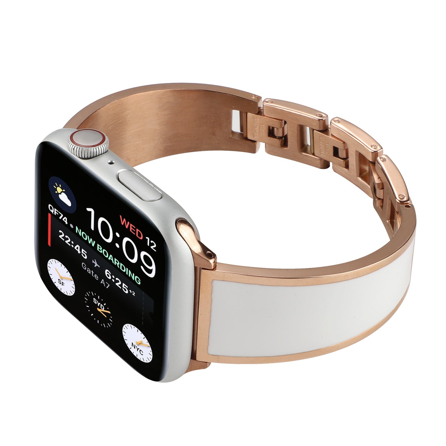 for Apple Watch Series 1 / 2 / 3 42mm / SE / Series 4 / 5 / 6 44mm / Series 7 45mm / Series 8 45mm Chain Style Bracelet Stainless Steel Watchband Watch Strap - White