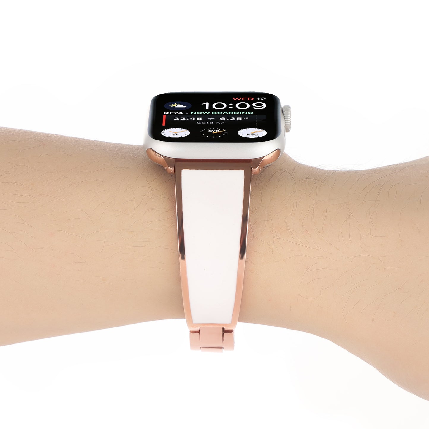 for Apple Watch Series 1 / 2 / 3 42mm / SE / Series 4 / 5 / 6 44mm / Series 7 45mm / Series 8 45mm Chain Style Bracelet Stainless Steel Watchband Watch Strap - White