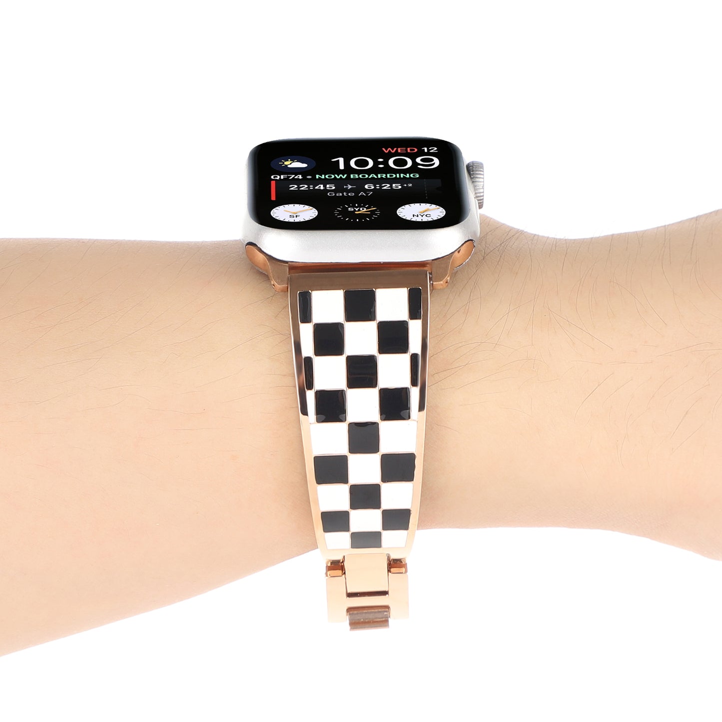 for Apple Watch Series 1 / 2 / 3 42mm / SE / Series 4 / 5 / 6 44mm / Series 7 45mm / Series 8 45mm Chain Style Bracelet Stainless Steel Watchband Watch Strap - Black White Grid