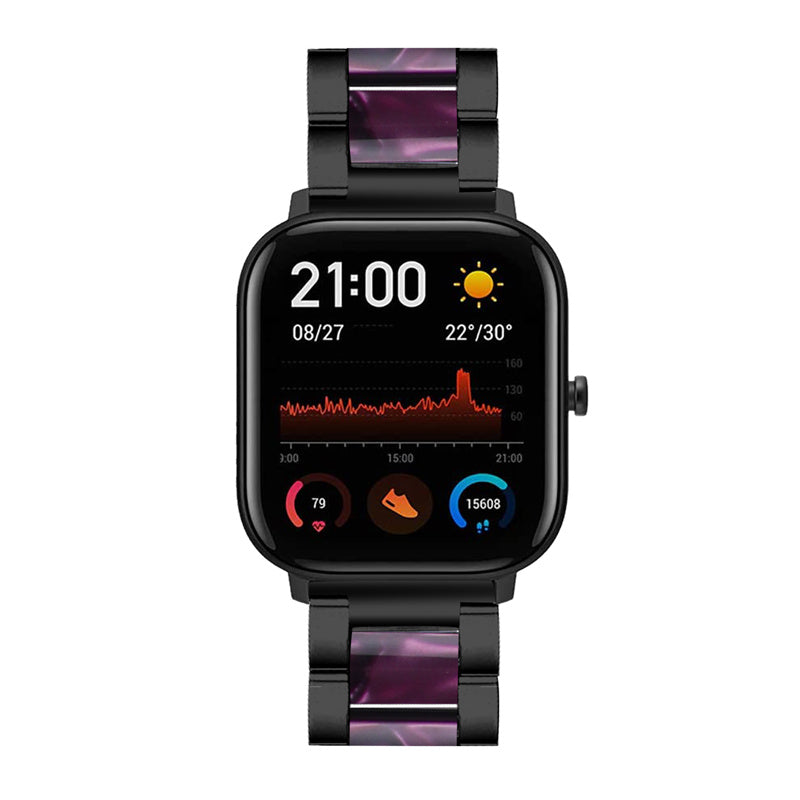 For Pebble Time Round/Pebble 2 Smart Watch Replacement Strap Stylish Stainless Steel + Resin Wrist Band - Black/Purple