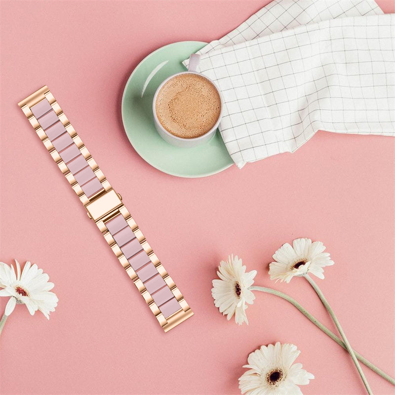 For Pebble Time Round/Pebble 2 Smart Watch Replacement Strap Stylish Stainless Steel + Resin Wrist Band - Rose Gold/Pink