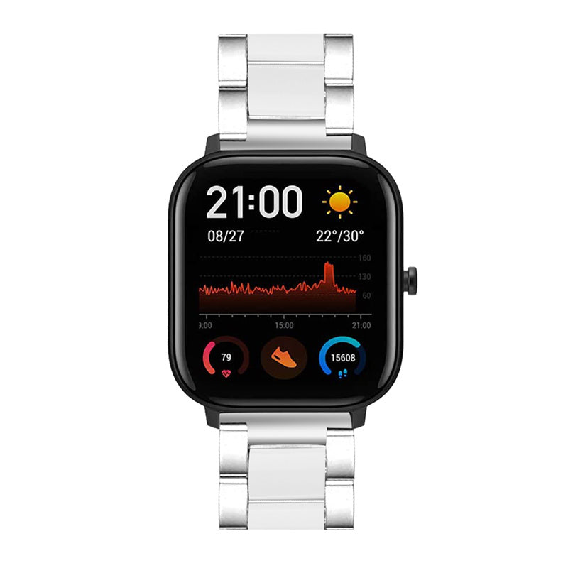 for Pebble Time Round/Pebble 2 Resin + Stainless Steel Durable Bracelet Smart Watch Wrist Band - Silver/White