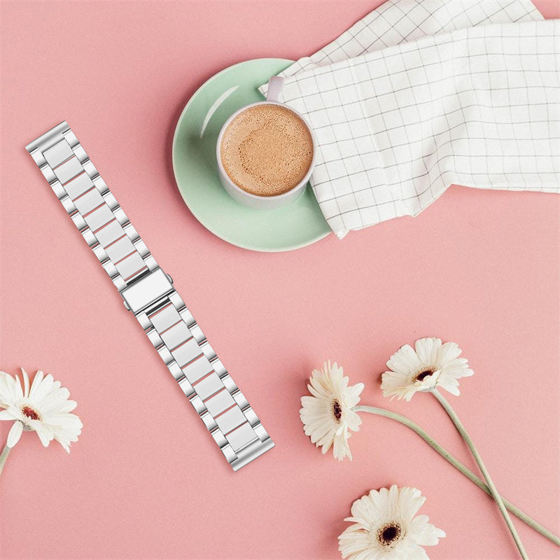 for Pebble Time Round/Pebble 2 Resin + Stainless Steel Durable Bracelet Smart Watch Wrist Band - Silver/White