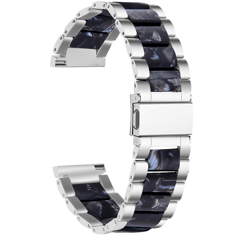 for Pebble Time Round/Pebble 2 Resin + Stainless Steel Durable Bracelet Smart Watch Wrist Band - Silver/Black Flower