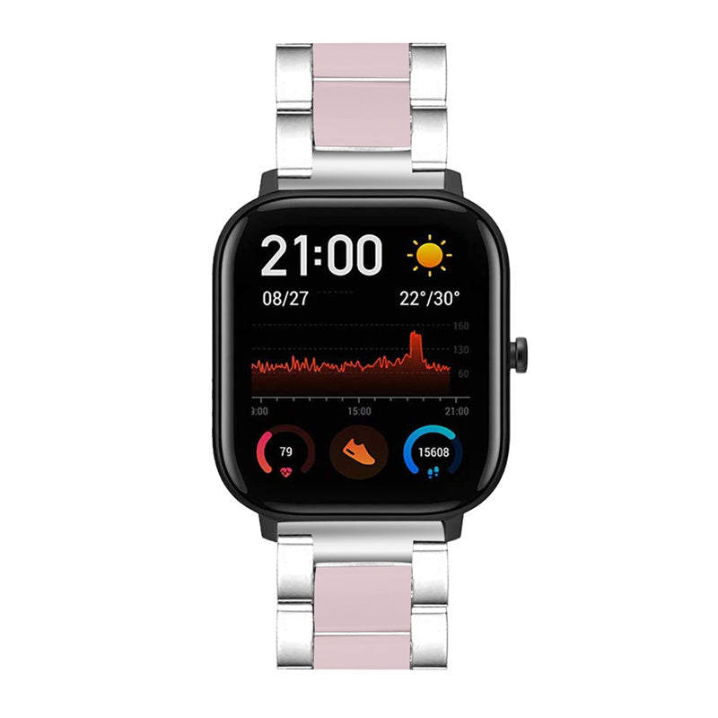 for Pebble Time Round/Pebble 2 Resin + Stainless Steel Durable Bracelet Smart Watch Wrist Band - Silver/Pink