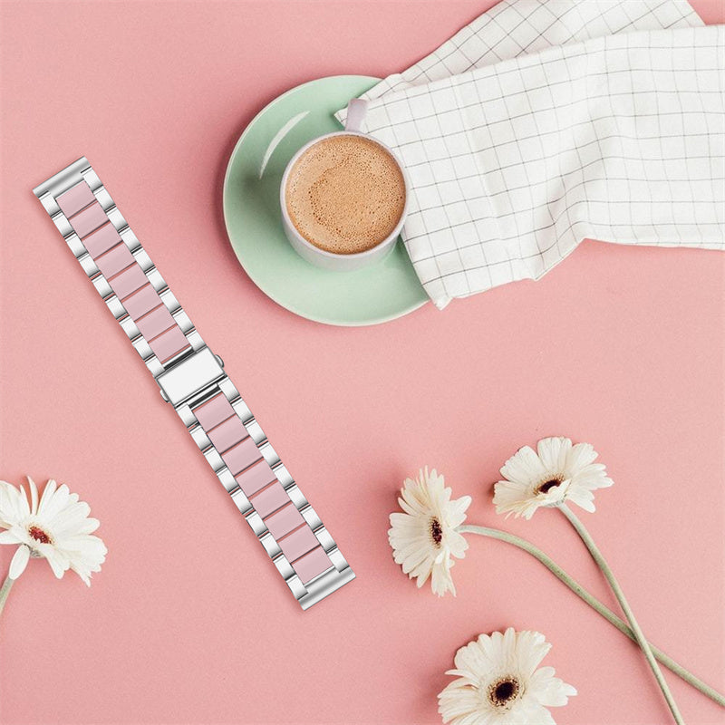 for Pebble Time Round/Pebble 2 Resin + Stainless Steel Durable Bracelet Smart Watch Wrist Band - Silver/Pink