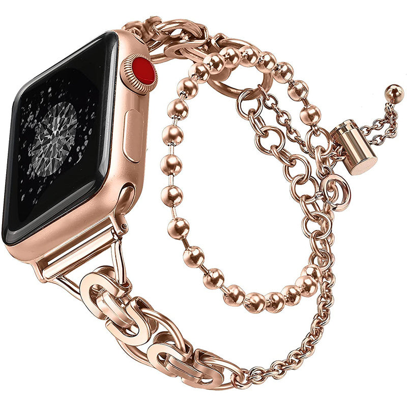 for Apple Watch Ultra 49mm / Series 8 45mm / 7 45mm / 4 / 5 / 6 / SE 44mm / SE (2022) 44mm / 1 / 2 / 3 42mm Watch Band Adjustable Stretch Jewelry Wristband Stainless Steel Watch Strap for Women Girls - Rose Gold