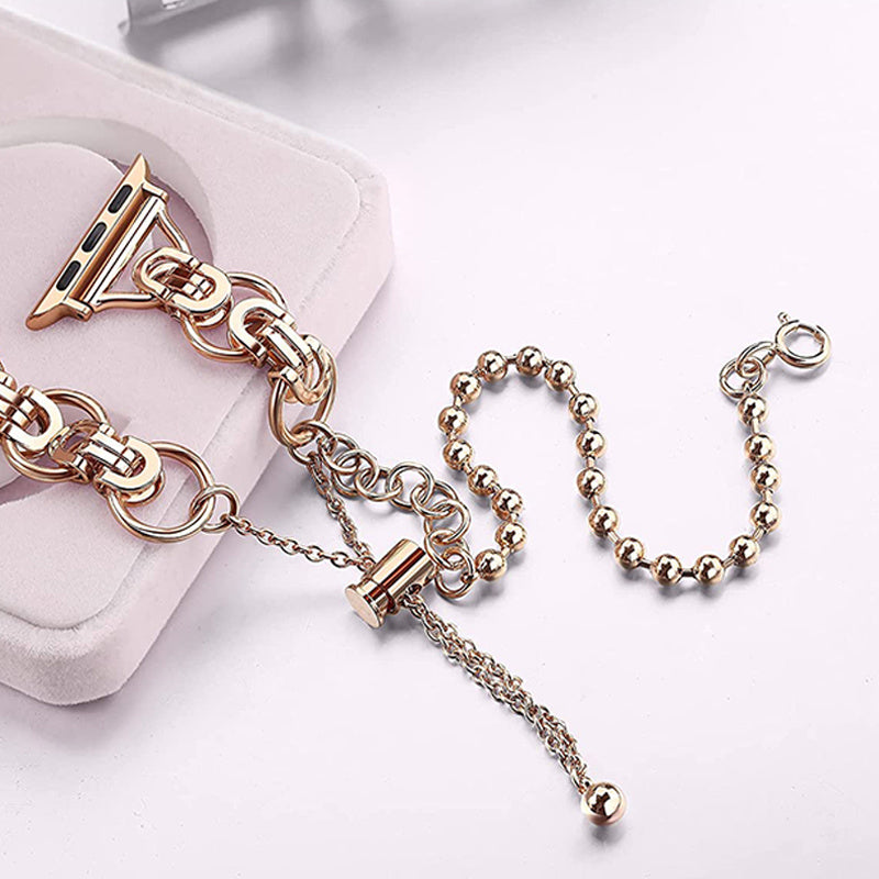 for Apple Watch Ultra 49mm / Series 8 45mm / 7 45mm / 4 / 5 / 6 / SE 44mm / SE (2022) 44mm / 1 / 2 / 3 42mm Watch Band Adjustable Stretch Jewelry Wristband Stainless Steel Watch Strap for Women Girls - Rose Gold