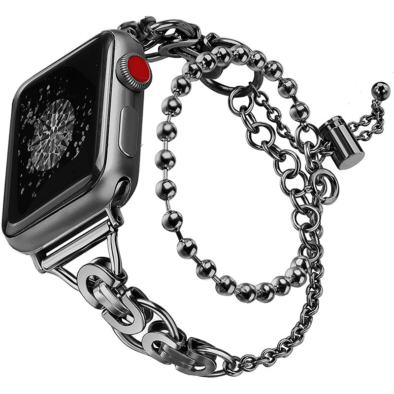 for Apple Watch Ultra 49mm / Series 8 45mm / 7 45mm / 4 / 5 / 6 / SE 44mm / SE (2022) 44mm / 1 / 2 / 3 42mm Watch Band Adjustable Stretch Jewelry Wristband Stainless Steel Watch Strap for Women Girls - Black