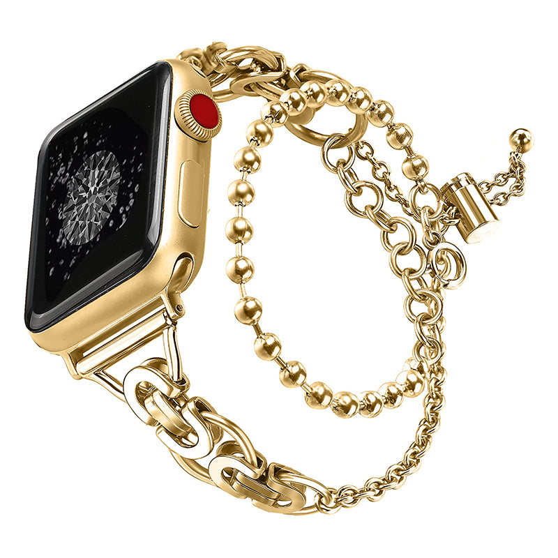 for Apple Watch Ultra 49mm / Series 8 45mm / 7 45mm / 4 / 5 / 6 / SE 44mm / SE (2022) 44mm / 1 / 2 / 3 42mm Watch Band Adjustable Stretch Jewelry Wristband Stainless Steel Watch Strap for Women Girls - Gold