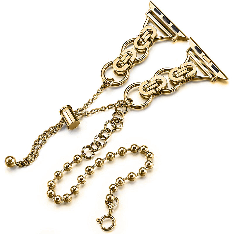 for Apple Watch Ultra 49mm / Series 8 45mm / 7 45mm / 4 / 5 / 6 / SE 44mm / SE (2022) 44mm / 1 / 2 / 3 42mm Watch Band Adjustable Stretch Jewelry Wristband Stainless Steel Watch Strap for Women Girls - Gold