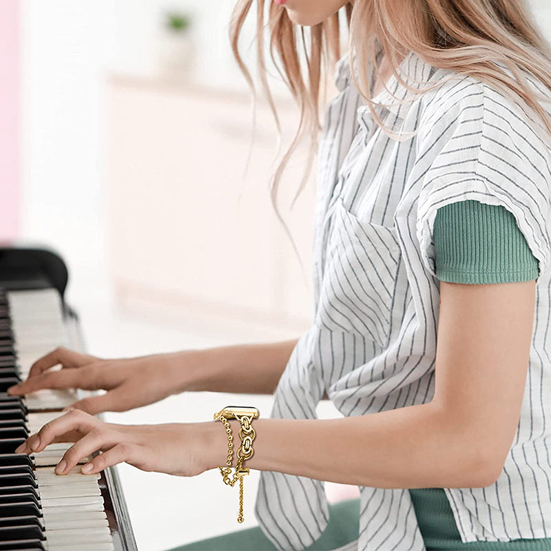 for Apple Watch Ultra 49mm / Series 8 45mm / 7 45mm / 4 / 5 / 6 / SE 44mm / SE (2022) 44mm / 1 / 2 / 3 42mm Watch Band Adjustable Stretch Jewelry Wristband Stainless Steel Watch Strap for Women Girls - Gold