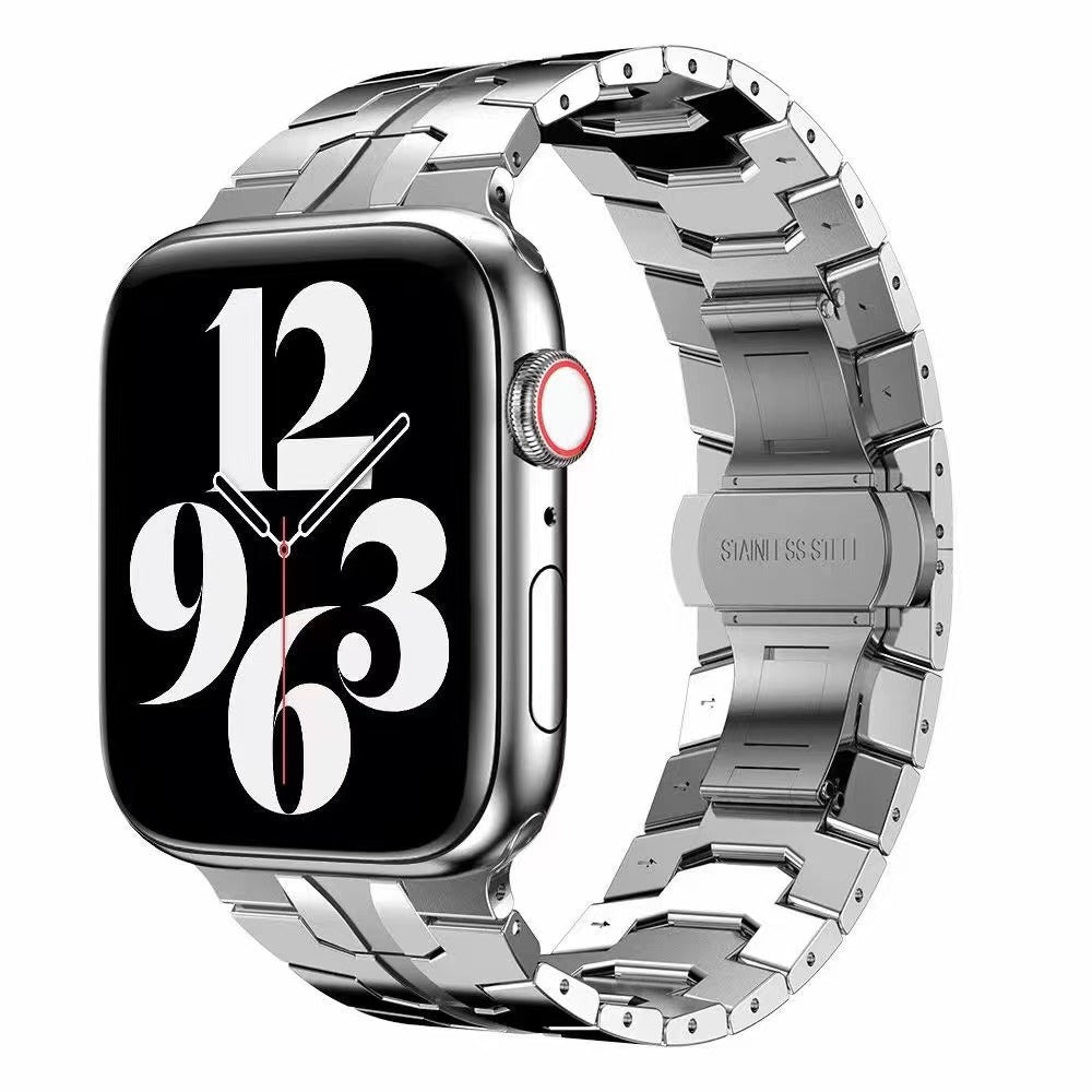 for Apple Watch Series 1 / 2 / 3 38mm / SE / SE(2022) / Series 4 / 5 / 6 40mm / Series 7 41mm / Series 8 41mm Stylish Buckle Design Stainless Steel Smart Watch Band Replacement Strap - Silver