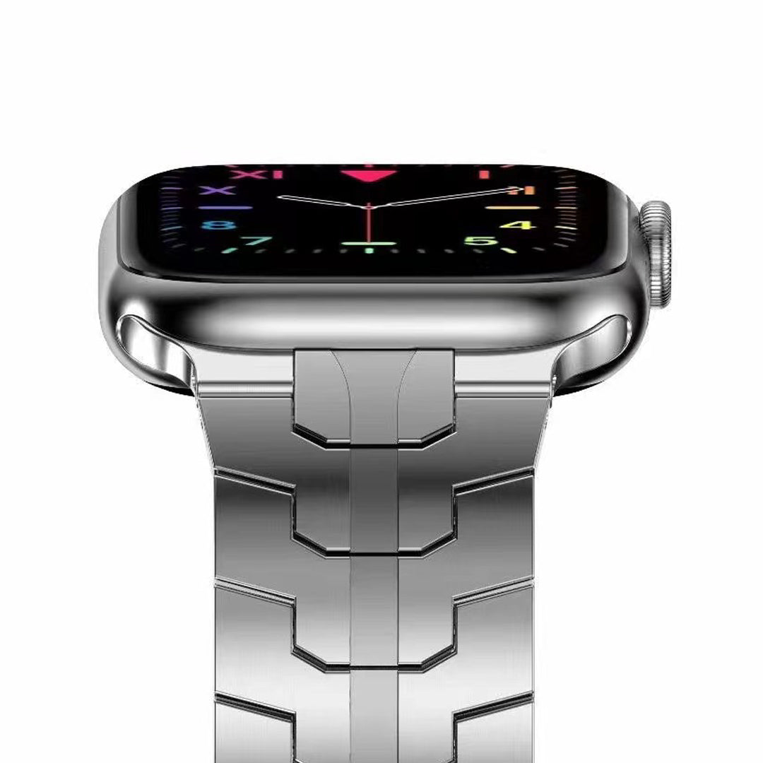 for Apple Watch Ultra 49mm / Series 8 / 7 45mm / Series 6 / 5 / 4 / SE / SE (2022) 44mm / Series 3 / 2 / 1 42mm Stainless Steel Watch Band Replacement Strap with Stylish Buckle - Silver