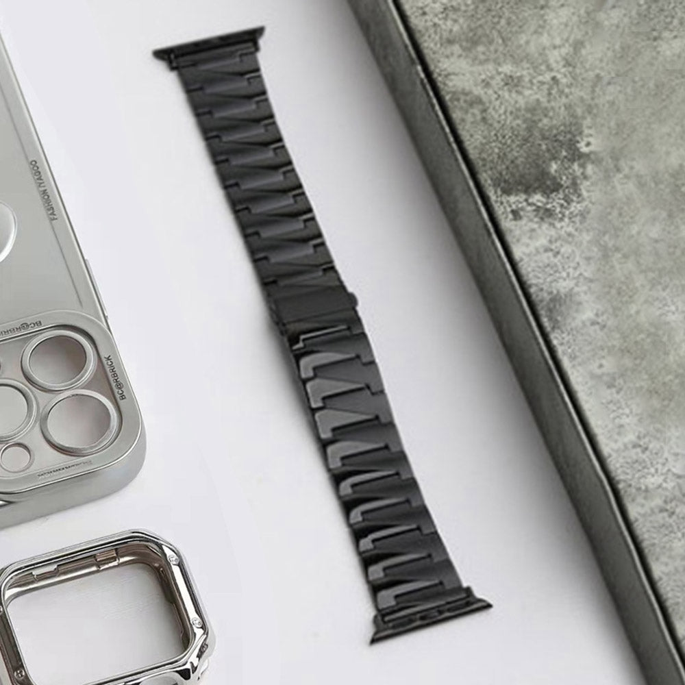 for Apple Watch Series 8 41mm / Series 7 41mm / Watch Series 6 / 5 / 4 / SE / SE(2022) 40mm / Watch Series 1 / 2 / 3 38mm Replacement Strap Stainless Steel Frosted Smartwatch Wrist Band - Black