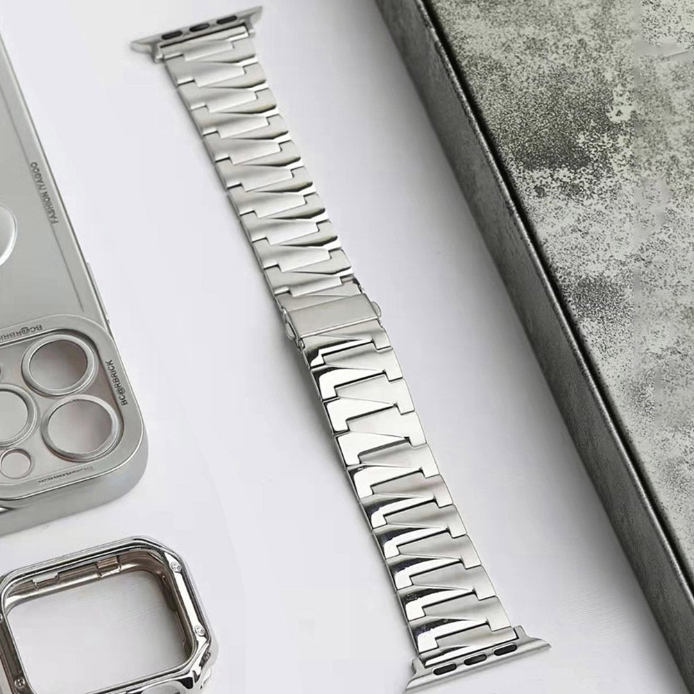 for Apple Watch Ultra 49mm / Series 8 45mm / 7 45mm / 4 / 5 / 6 / SE 44mm / SE (2022) 44mm / Series 1 / 2 / 3 42mm Frosted Stainless Steel Smartwatch Strap Replacement Wrist Band - Silver