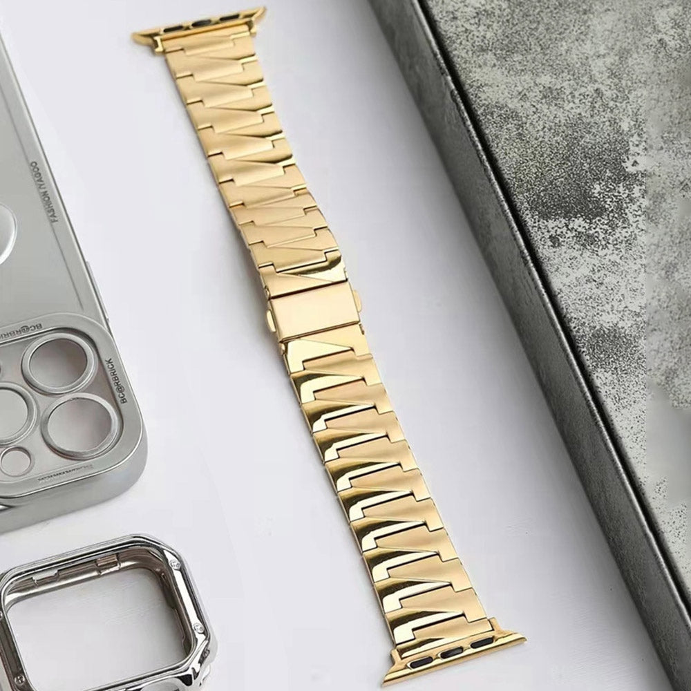 for Apple Watch Ultra 49mm / Series 8 45mm / 7 45mm / 4 / 5 / 6 / SE 44mm / SE (2022) 44mm / Series 1 / 2 / 3 42mm Frosted Stainless Steel Smartwatch Strap Replacement Wrist Band - Gold