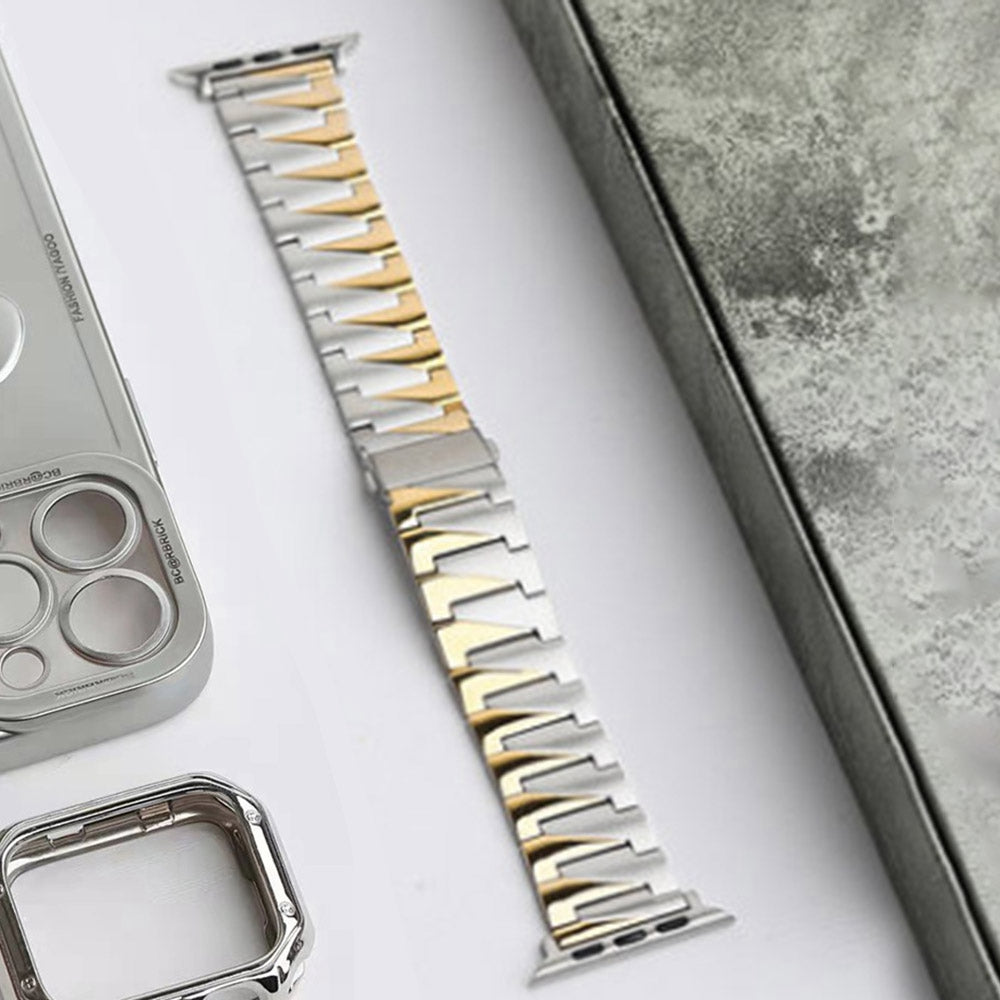 for Apple Watch Ultra 49mm / Series 8 45mm / 7 45mm / 4 / 5 / 6 / SE 44mm / SE (2022) 44mm / Series 1 / 2 / 3 42mm Frosted Stainless Steel Smartwatch Strap Replacement Wrist Band - Silver / Gold