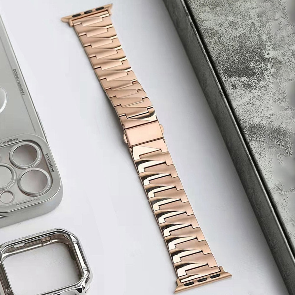 for Apple Watch Ultra 49mm / Series 8 45mm / 7 45mm / 4 / 5 / 6 / SE 44mm / SE (2022) 44mm / Series 1 / 2 / 3 42mm Frosted Stainless Steel Smartwatch Strap Replacement Wrist Band - Rose Gold