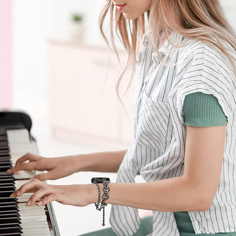 for Samsung Galaxy Watch4 Active 40mm 44mm/Watch4 Classic 46mm 42mm Dual Circle Hollow Out Bead Decor Watch Band Stainless Steel Bracelet Wristband Strap - Black