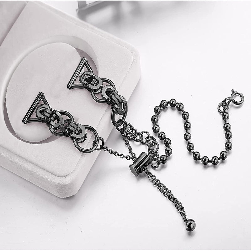 for Samsung Galaxy Watch4 Active 40mm 44mm/Watch4 Classic 46mm 42mm Dual Circle Hollow Out Bead Decor Watch Band Stainless Steel Bracelet Wristband Strap - Black