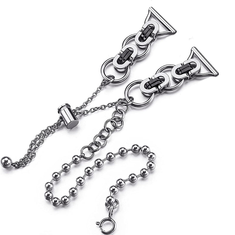 for Samsung Galaxy Watch4 Active 40mm 44mm/Watch4 Classic 46mm 42mm Dual Circle Hollow Out Bead Decor Watch Band Stainless Steel Bracelet Wristband Strap - Silver and Black