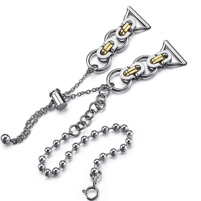 for Samsung Galaxy Watch4 Active 40mm 44mm/Watch4 Classic 46mm 42mm Dual Circle Hollow Out Bead Decor Watch Band Stainless Steel Bracelet Wristband Strap - Silver and Gold