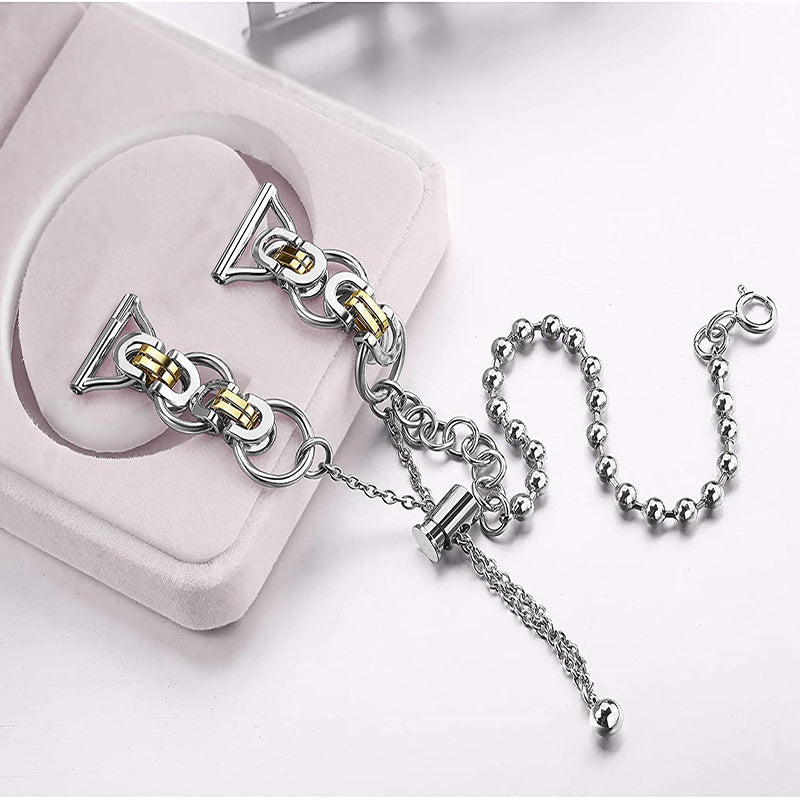 for Samsung Galaxy Watch4 Active 40mm 44mm/Watch4 Classic 46mm 42mm Dual Circle Hollow Out Bead Decor Watch Band Stainless Steel Bracelet Wristband Strap - Silver and Gold