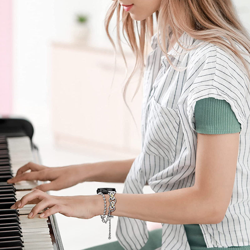 for Samsung Galaxy Watch4 Active 40mm 44mm/Watch4 Classic 46mm 42mm Dual Circle Hollow Out Bead Decor Watch Band Stainless Steel Bracelet Wristband Strap - Silver and Gold