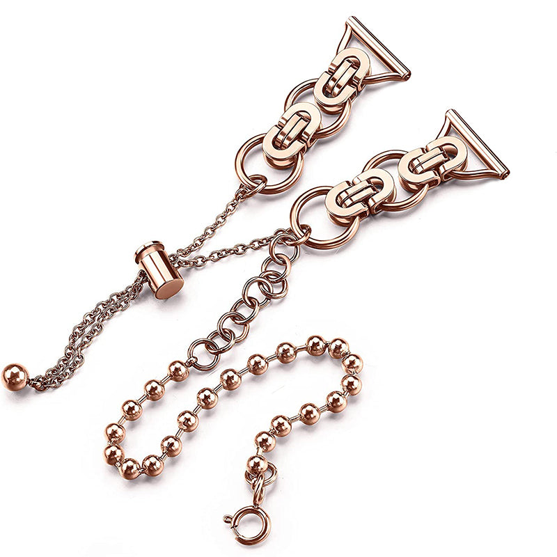 for Samsung Galaxy Watch4 Active 40mm 44mm/Watch4 Classic 46mm 42mm Dual Circle Hollow Out Bead Decor Watch Band Stainless Steel Bracelet Wristband Strap - Rose Gold