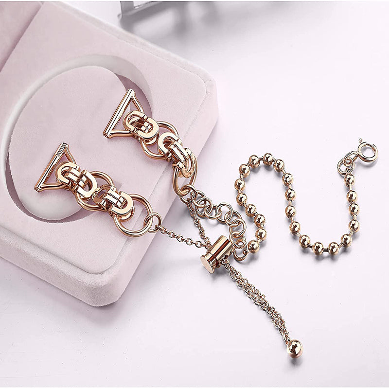 for Samsung Galaxy Watch4 Active 40mm 44mm/Watch4 Classic 46mm 42mm Dual Circle Hollow Out Bead Decor Watch Band Stainless Steel Bracelet Wristband Strap - Rose Gold