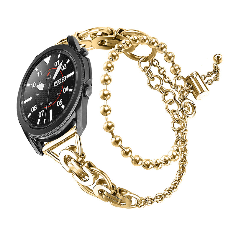 for Samsung Galaxy Watch4 Active 40mm 44mm/Watch4 Classic 46mm 42mm Dual Circle Hollow Out Bead Decor Watch Band Stainless Steel Bracelet Wristband Strap - Gold