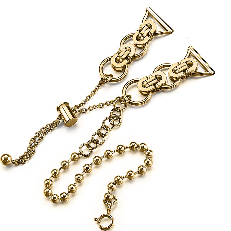 for Samsung Galaxy Watch4 Active 40mm 44mm/Watch4 Classic 46mm 42mm Dual Circle Hollow Out Bead Decor Watch Band Stainless Steel Bracelet Wristband Strap - Gold